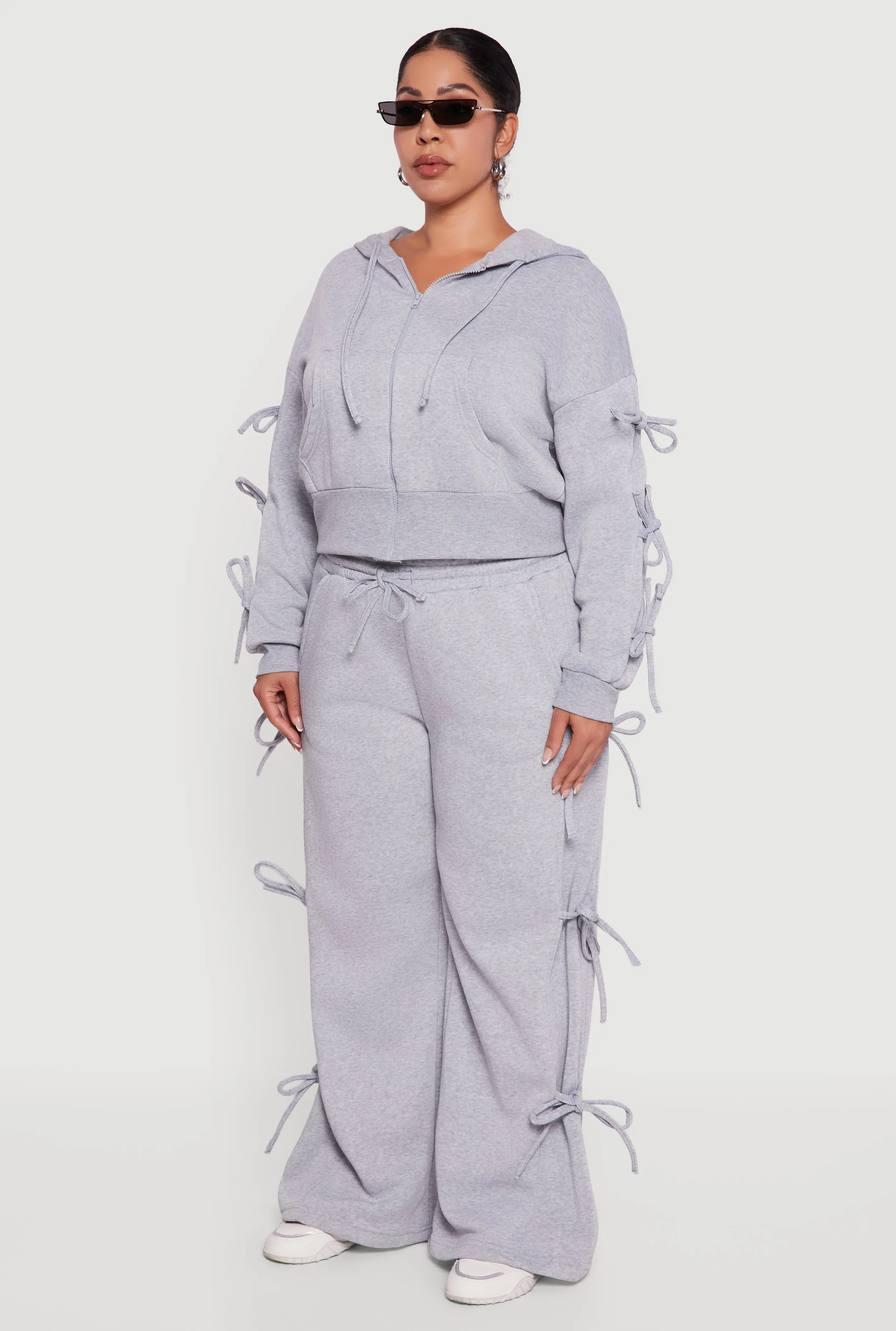 Plus Size Zip Front Hooded Sweatshirt with Side Ties sold by Rainbow product image thumbnail 5