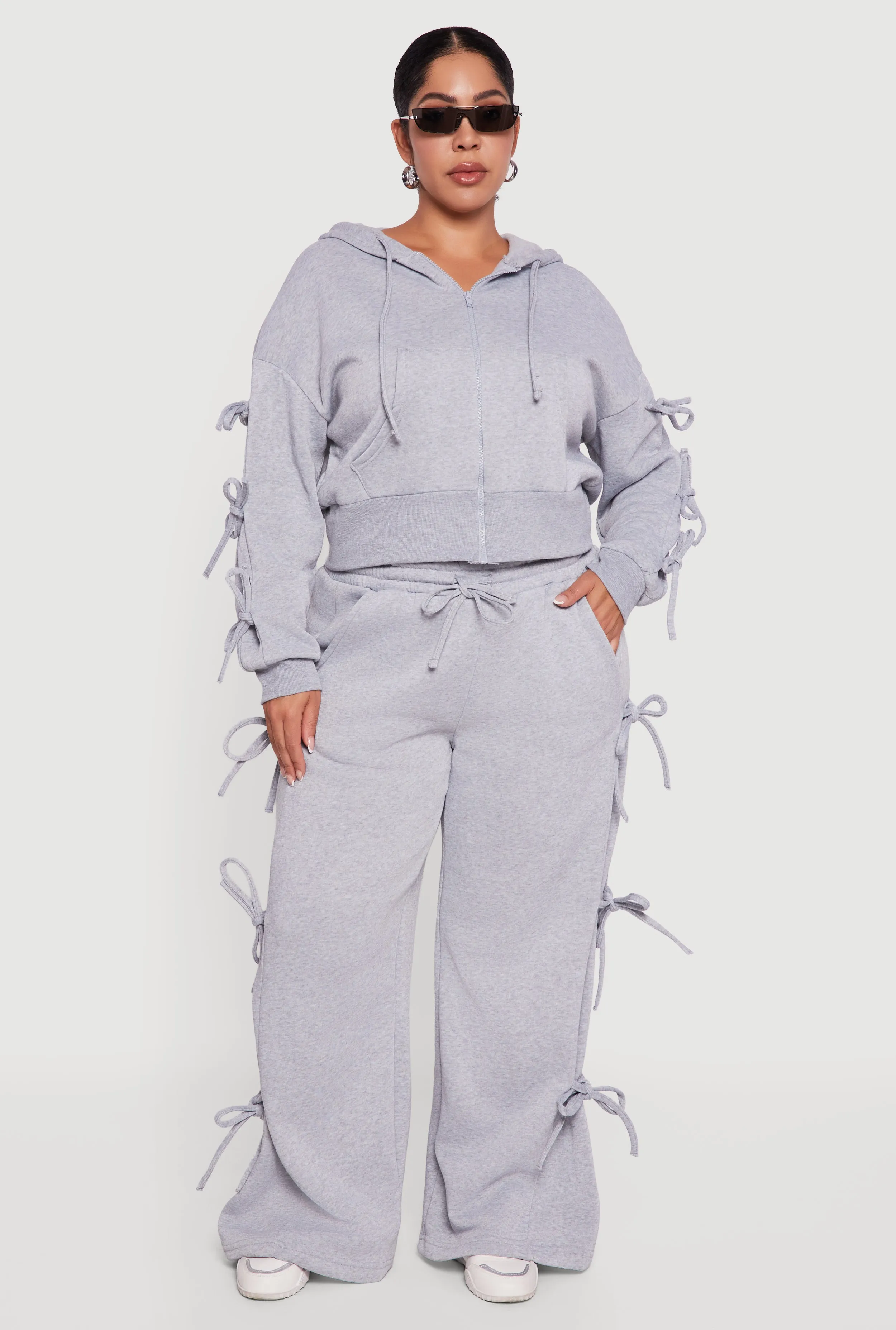 Plus Size Zip Front Hooded Sweatshirt with Side Ties sold by Rainbow product image thumbnail 2