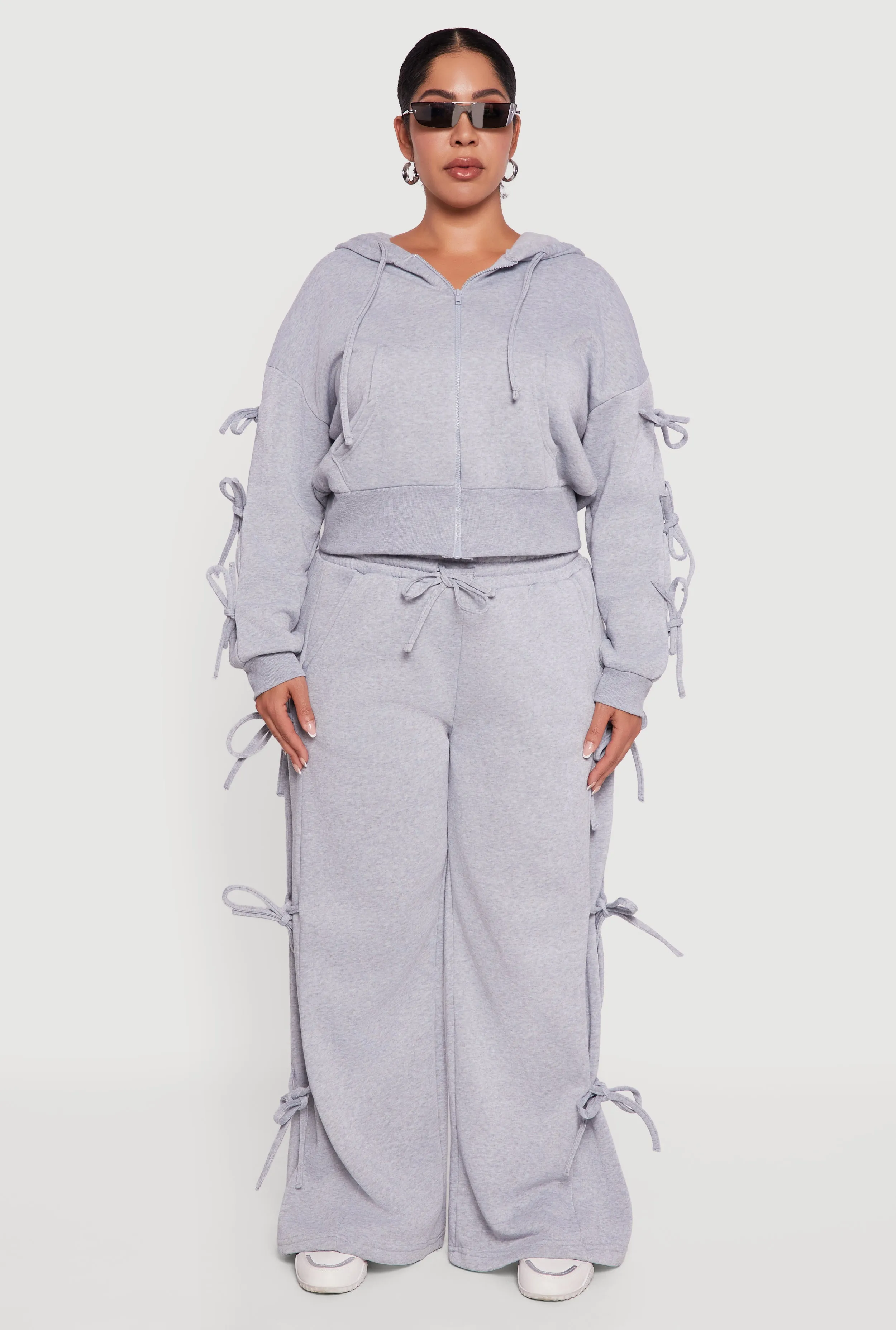 Plus Size Zip Front Hooded Sweatshirt with Side Ties sold by Rainbow product image thumbnail 3