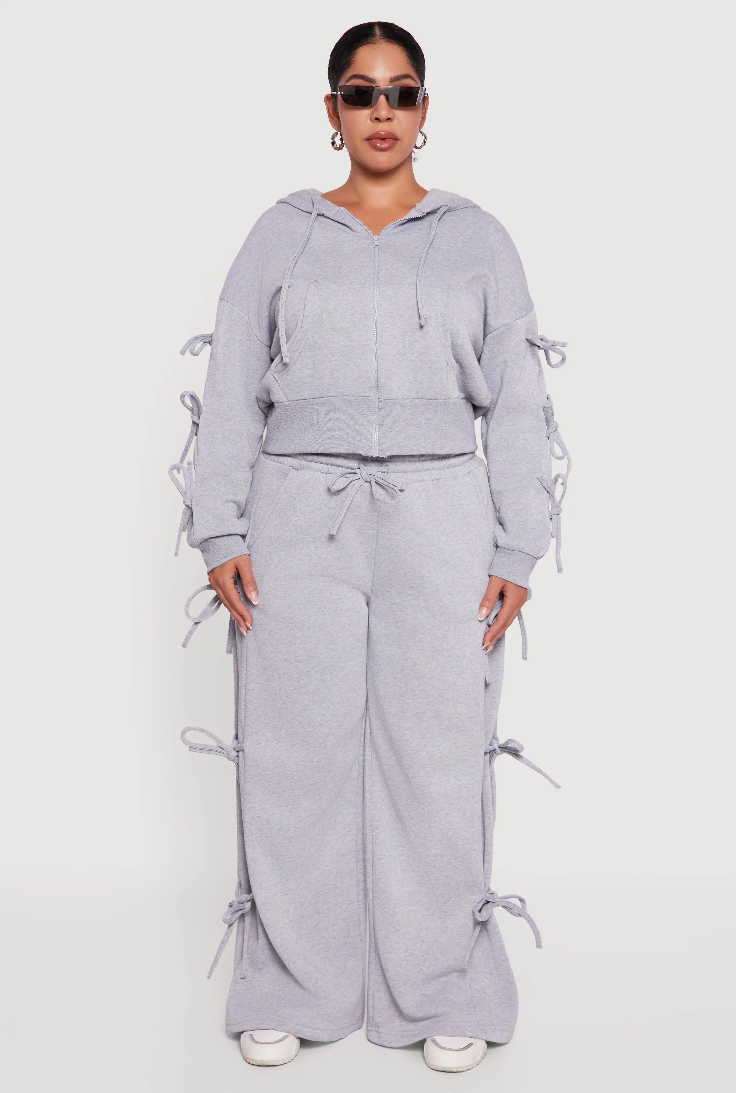 Plus Size High Waisted Fleece Sweatpants with Side Ties sold by Rainbow product image thumbnail 2