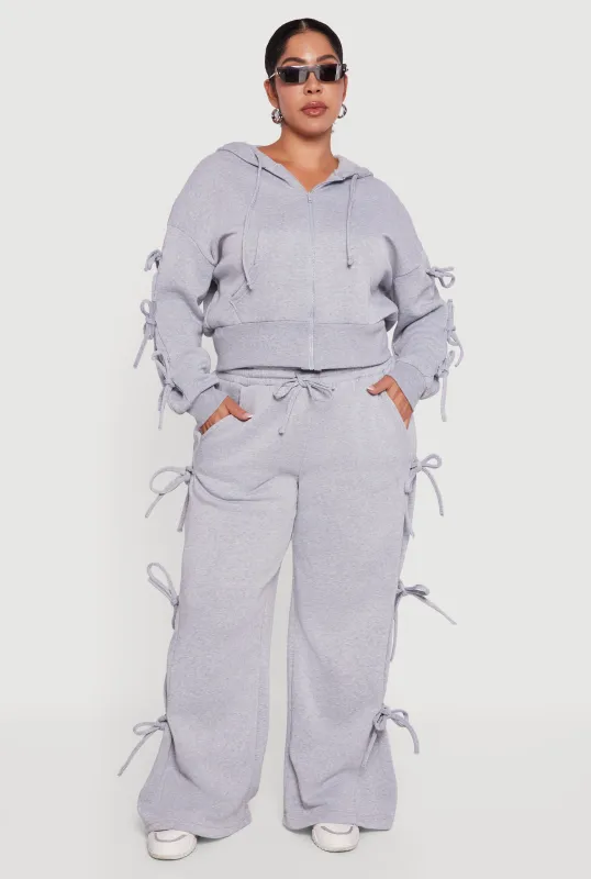 Plus Size High Waisted Fleece Sweatpants with Side Ties sold by Rainbow