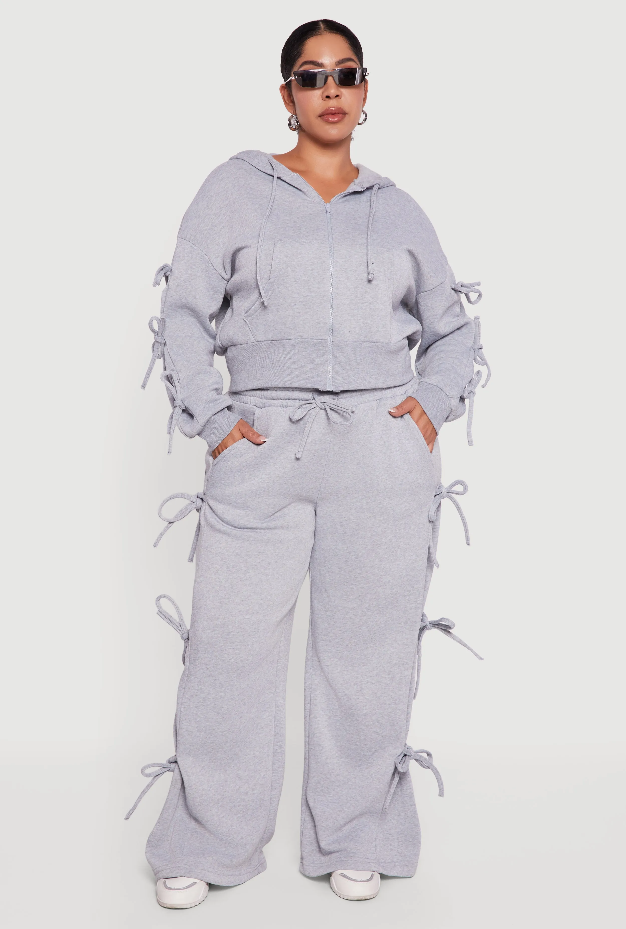 Plus Size High Waisted Fleece Sweatpants with Side Ties sold by Rainbow