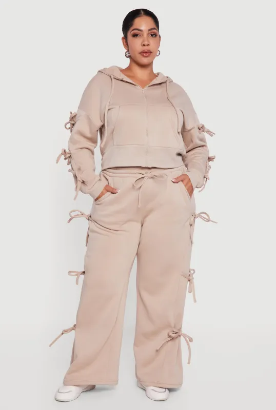 Plus Size High Waisted Fleece Sweatpants with Side Ties sold by Rainbow