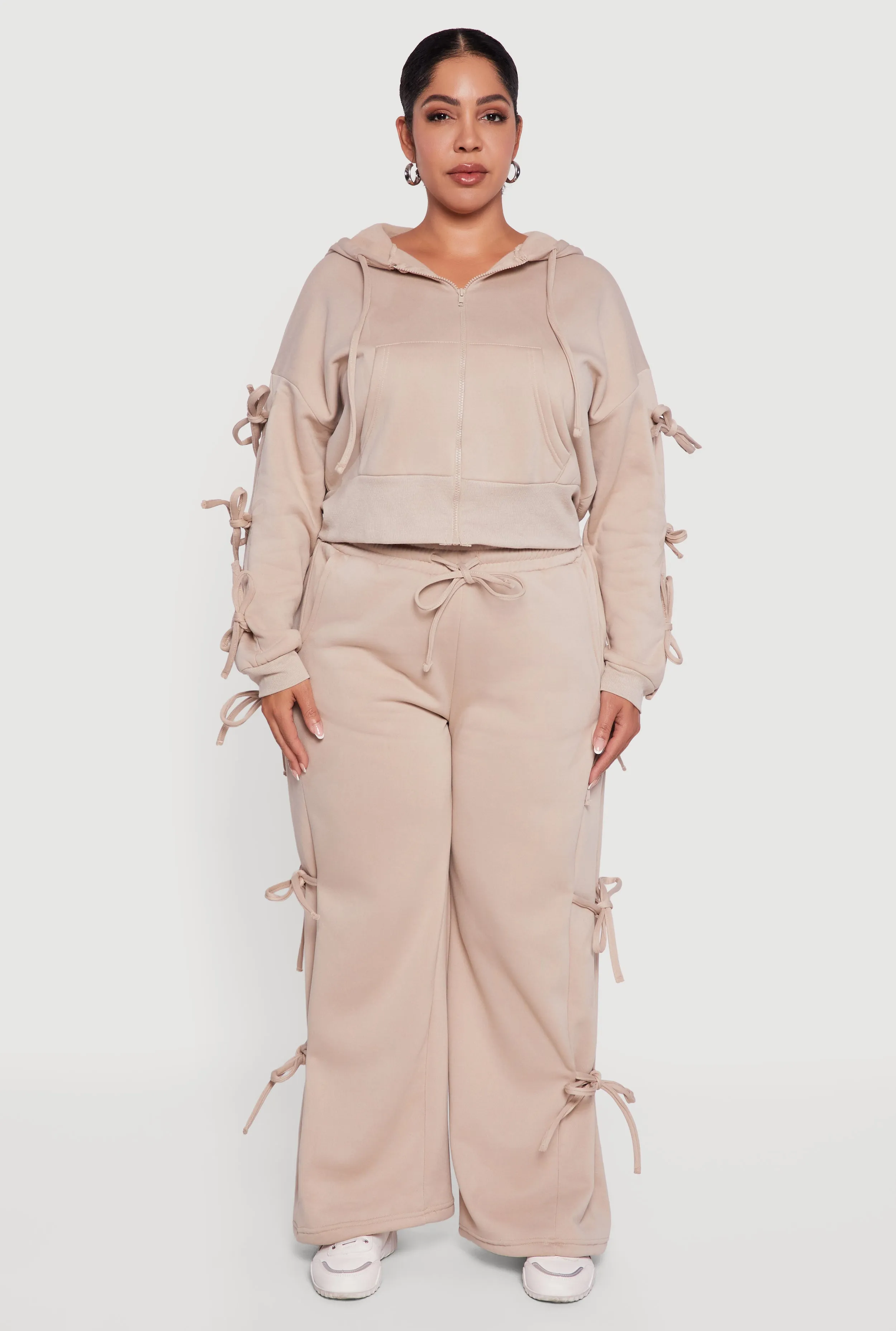 Plus Size Zip Front Hooded Sweatshirt with Side Ties sold by Rainbow product image thumbnail 3