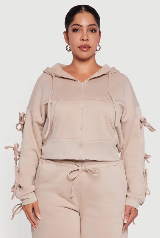Plus Size Zip Front Hooded Sweatshirt with Side Ties sold by Rainbow
