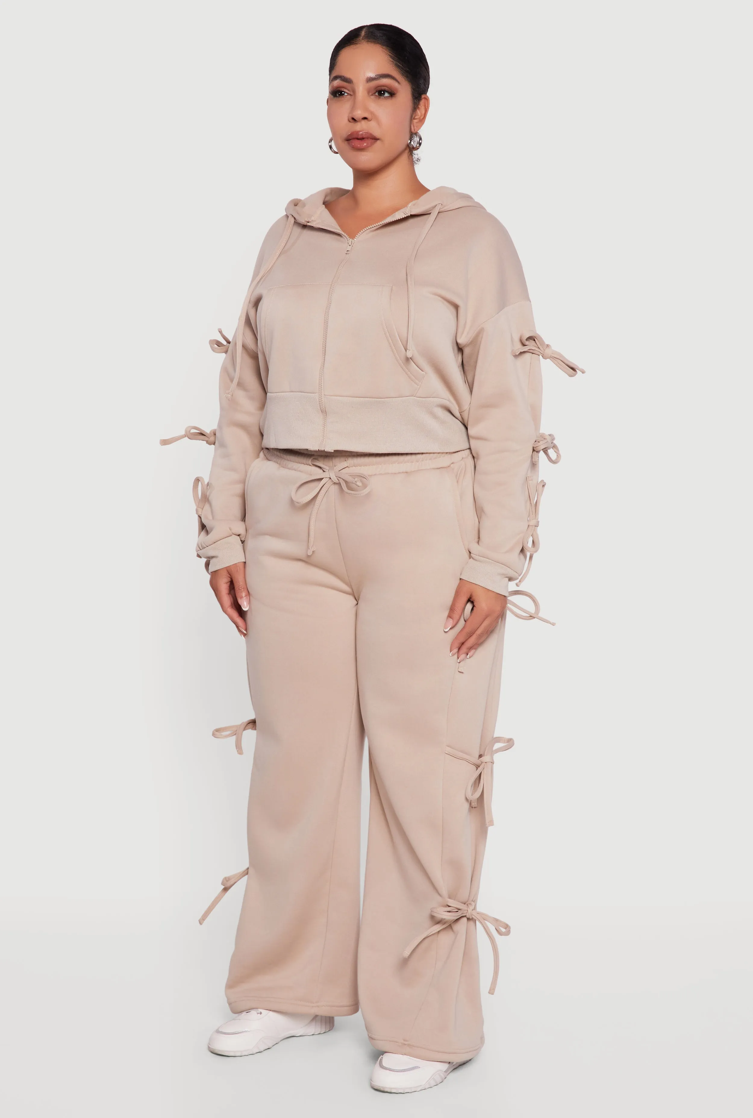 Plus Size Zip Front Hooded Sweatshirt with Side Ties sold by Rainbow product image thumbnail 5