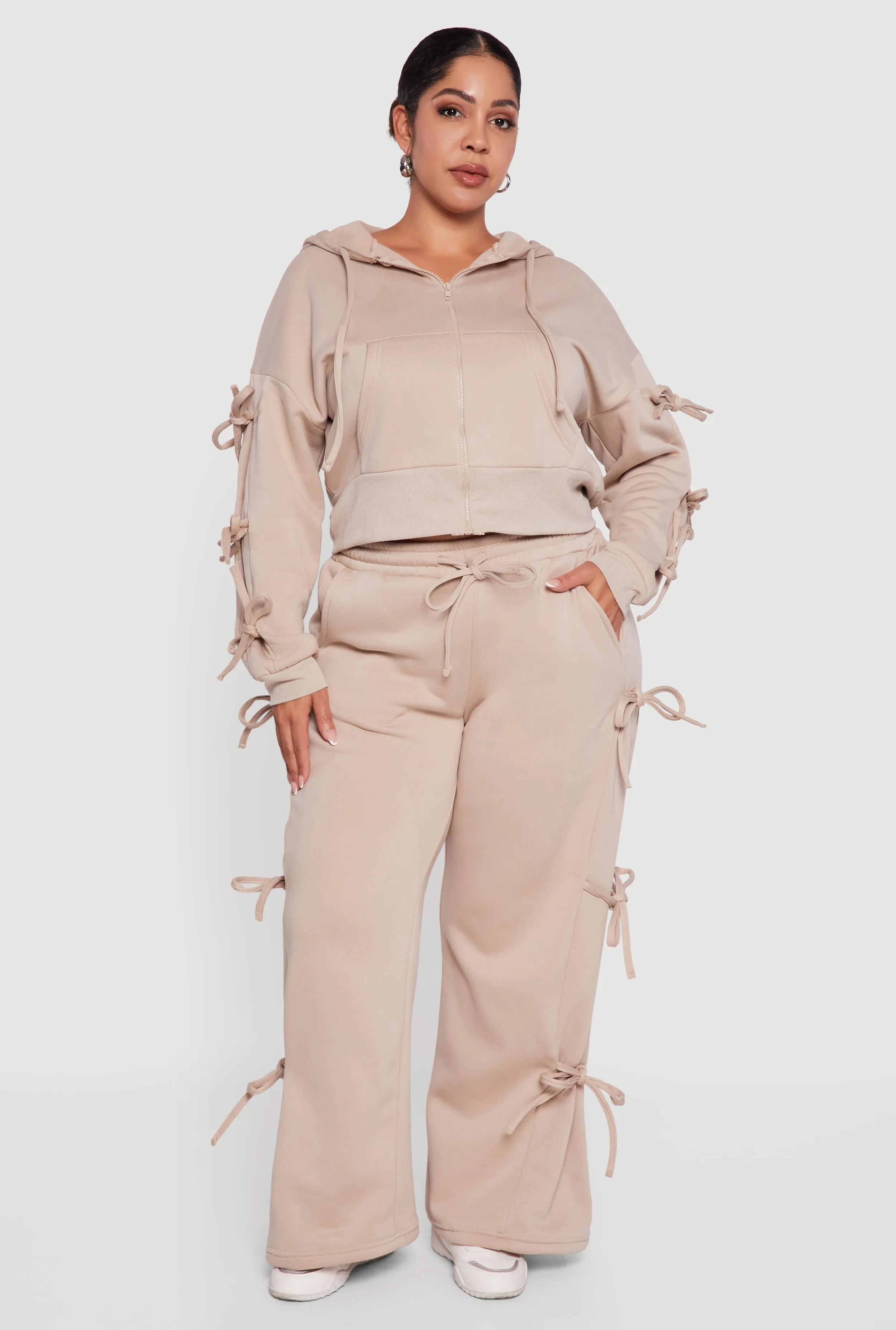 Plus Size Zip Front Hooded Sweatshirt with Side Ties sold by Rainbow product image thumbnail 2