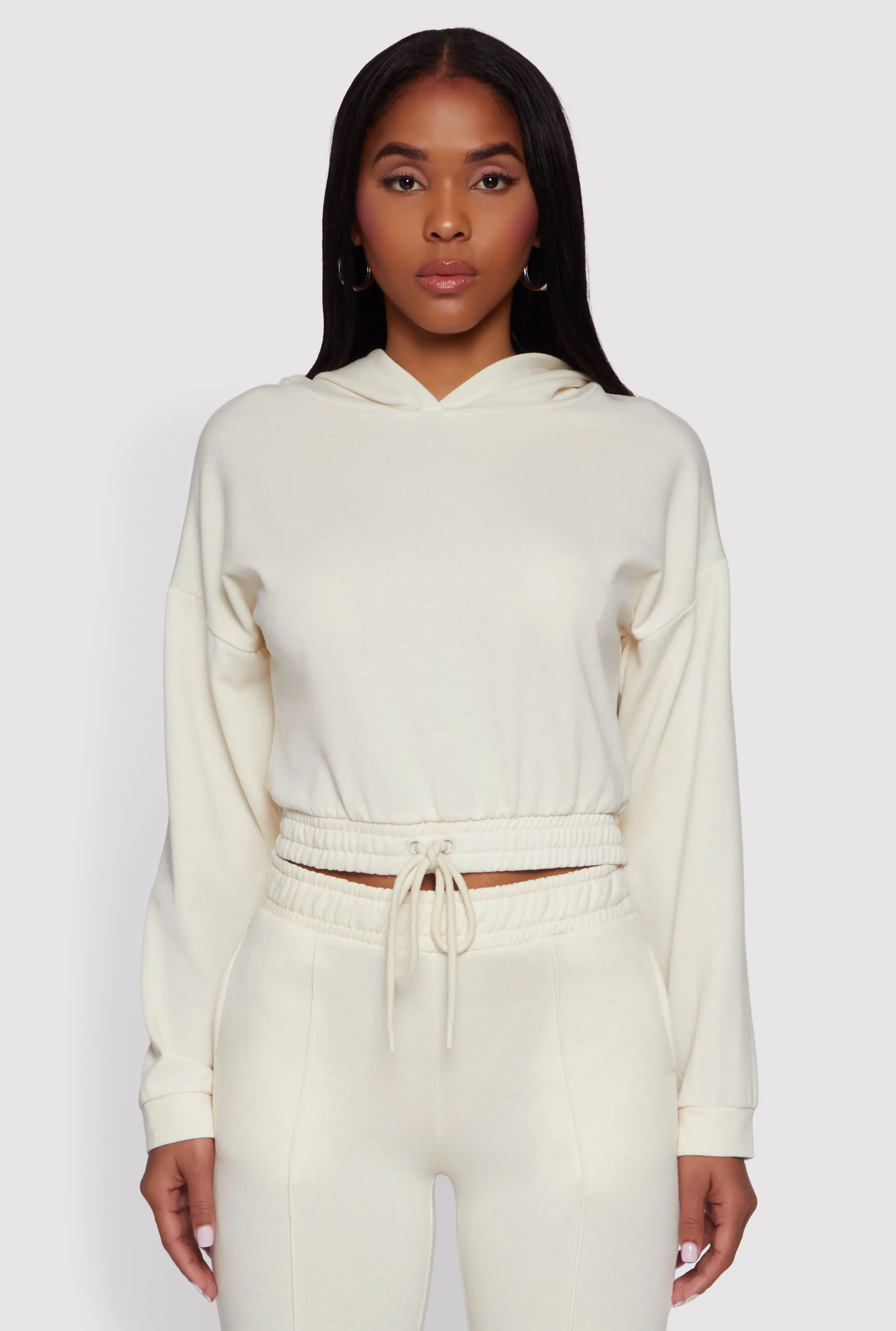 Hooded Fleece Lined Drawstring Hem Sweatshirt sold by Rainbow