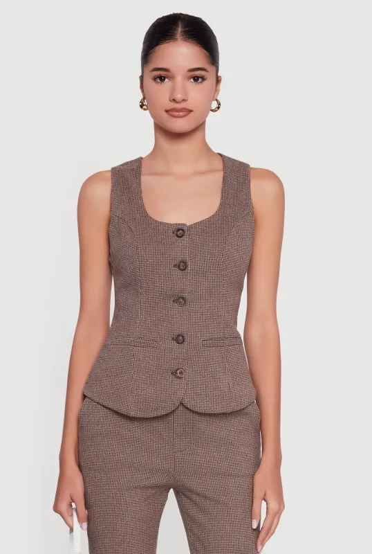 Button Front Houndstooth Blazer Vest sold by Rainbow