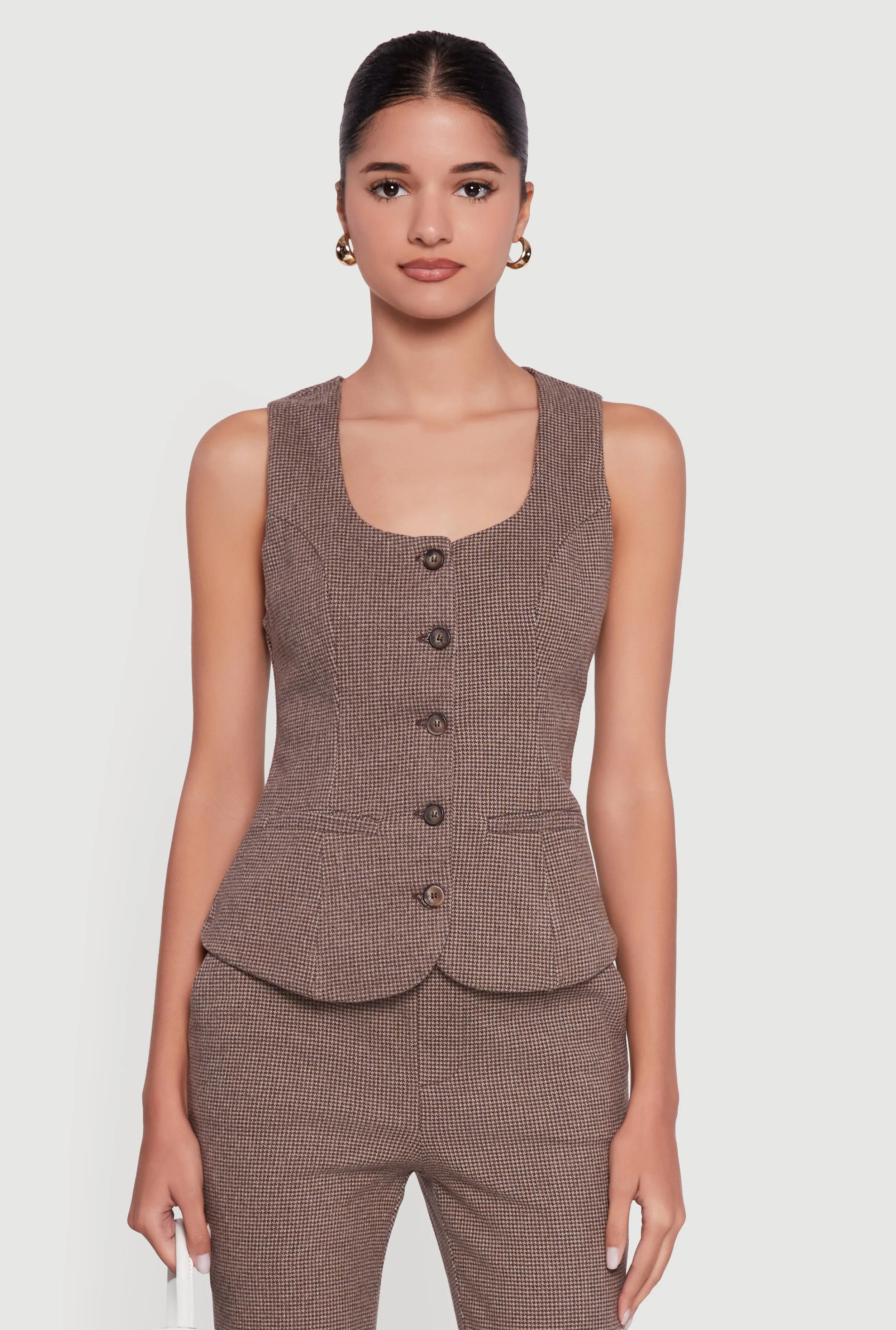 Button Front Houndstooth Blazer Vest sold by Rainbow