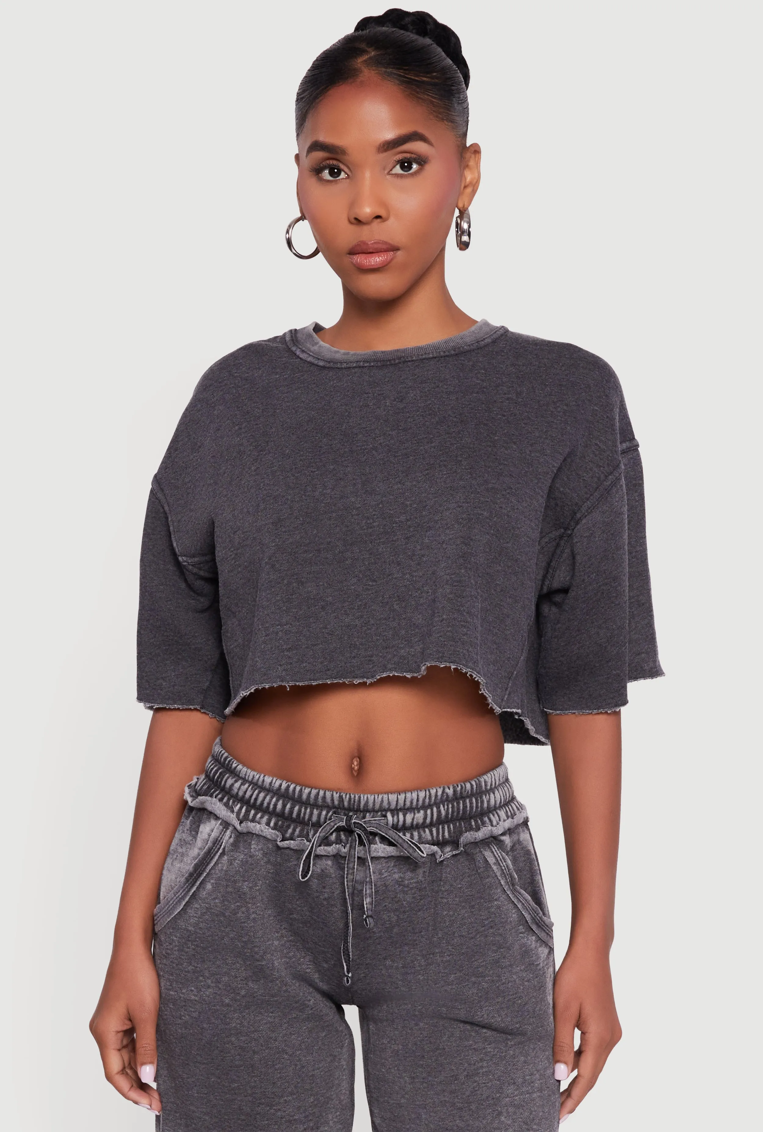 Acid Wash Short Sleeve Cropped Sweatshirt sold by Rainbow