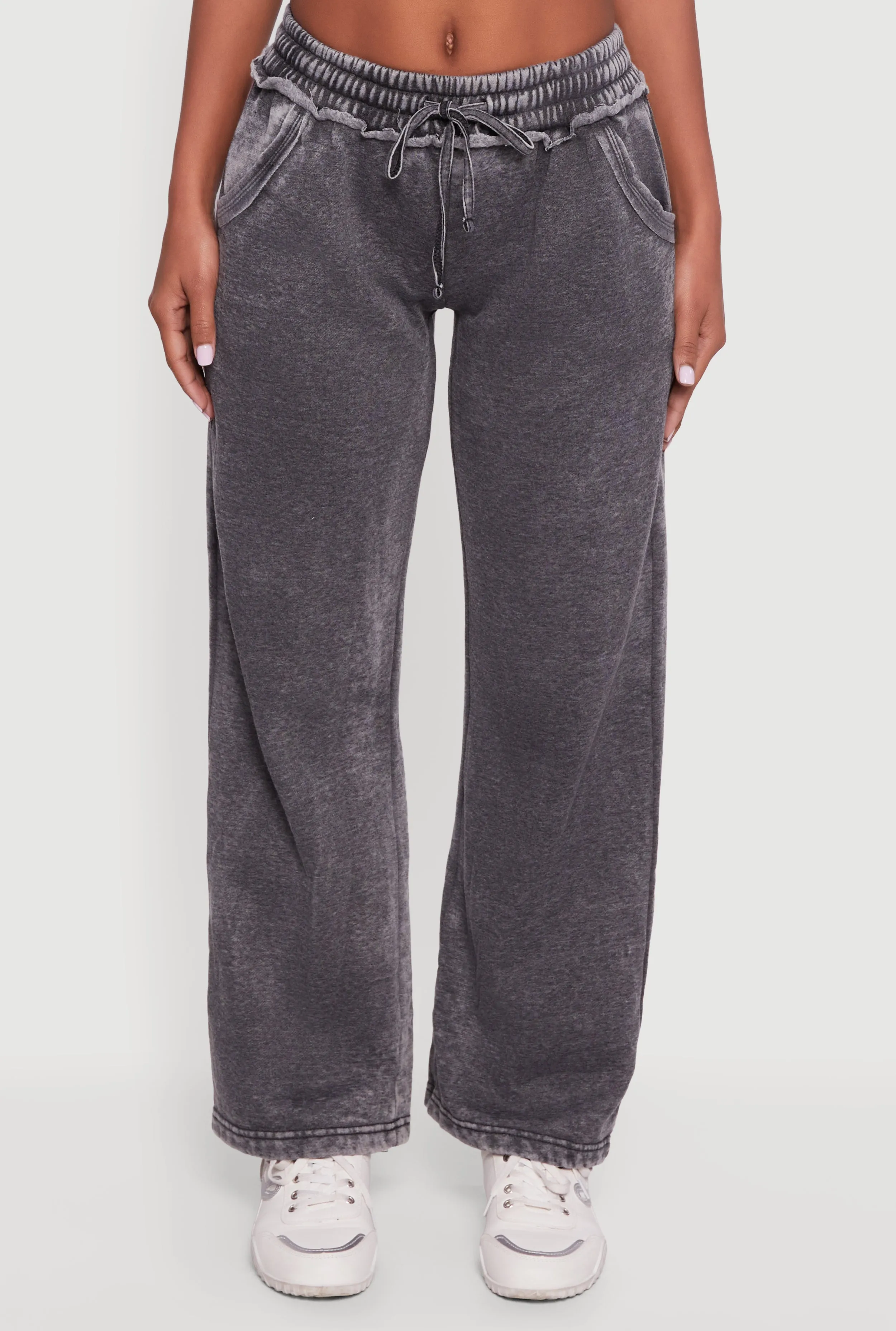 Acid Wash Wide Leg Mid Rise Fleece Sweatpants sold by Rainbow product image thumbnail 3