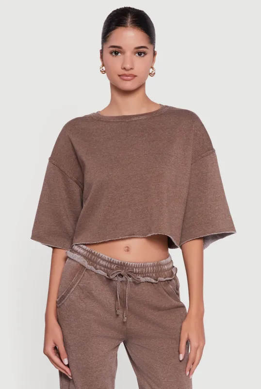 Acid Wash Short Sleeve Cropped Sweatshirt sold by Rainbow