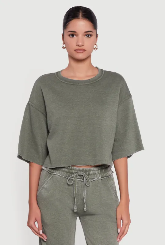 Acid Wash Short Sleeve Cropped Sweatshirt sold by Rainbow