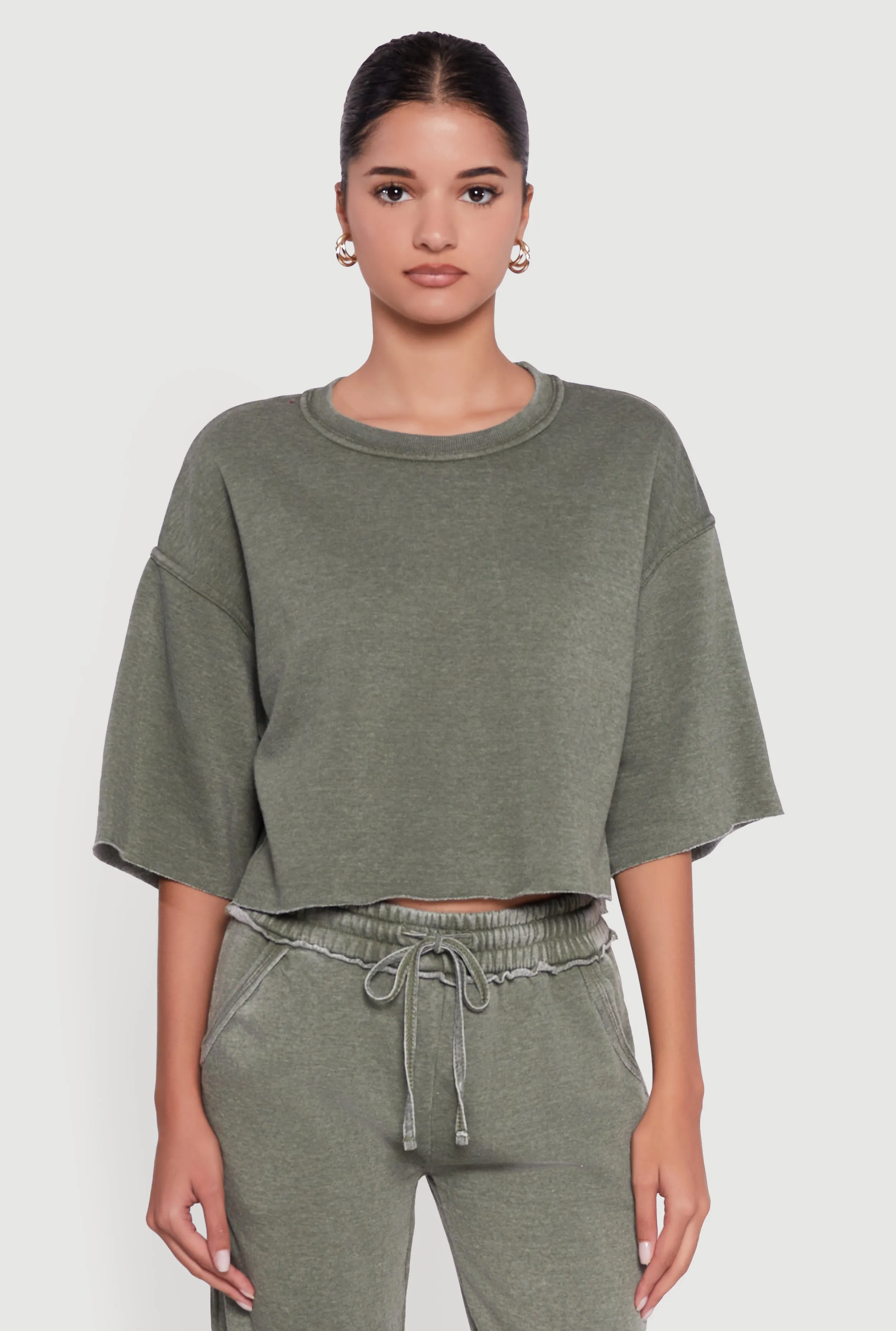 Acid Wash Short Sleeve Cropped Sweatshirt sold by Rainbow