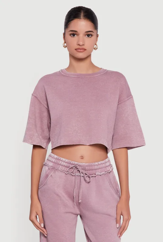 Acid Wash Short Sleeve Cropped Sweatshirt sold by Rainbow