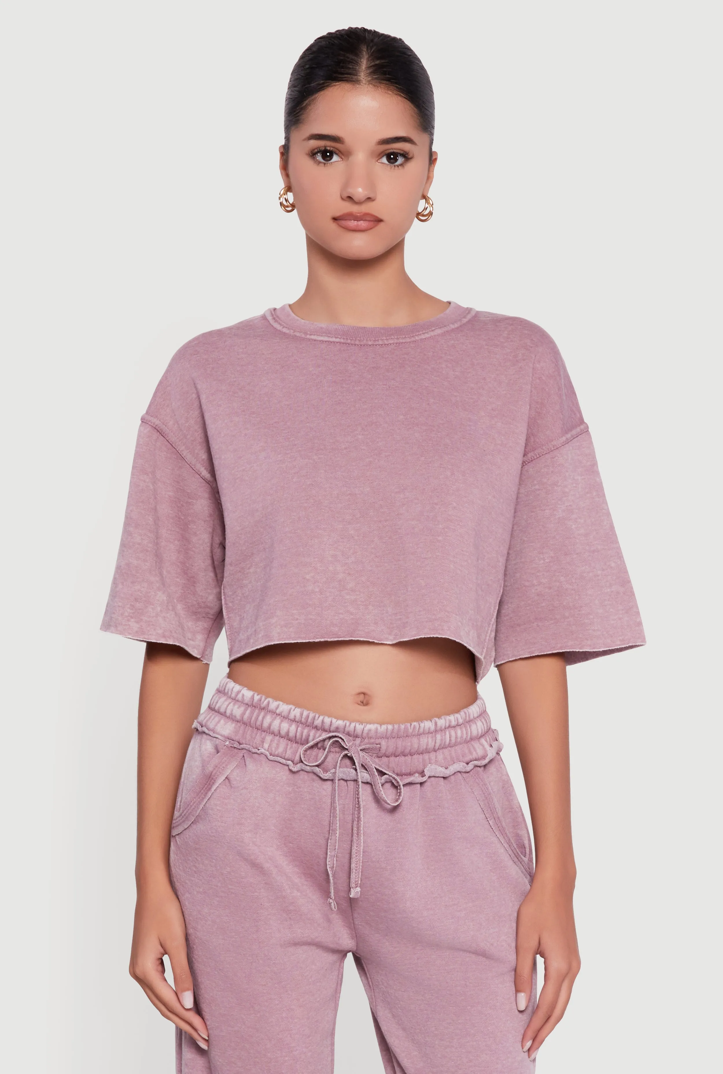 Acid Wash Short Sleeve Cropped Sweatshirt sold by Rainbow