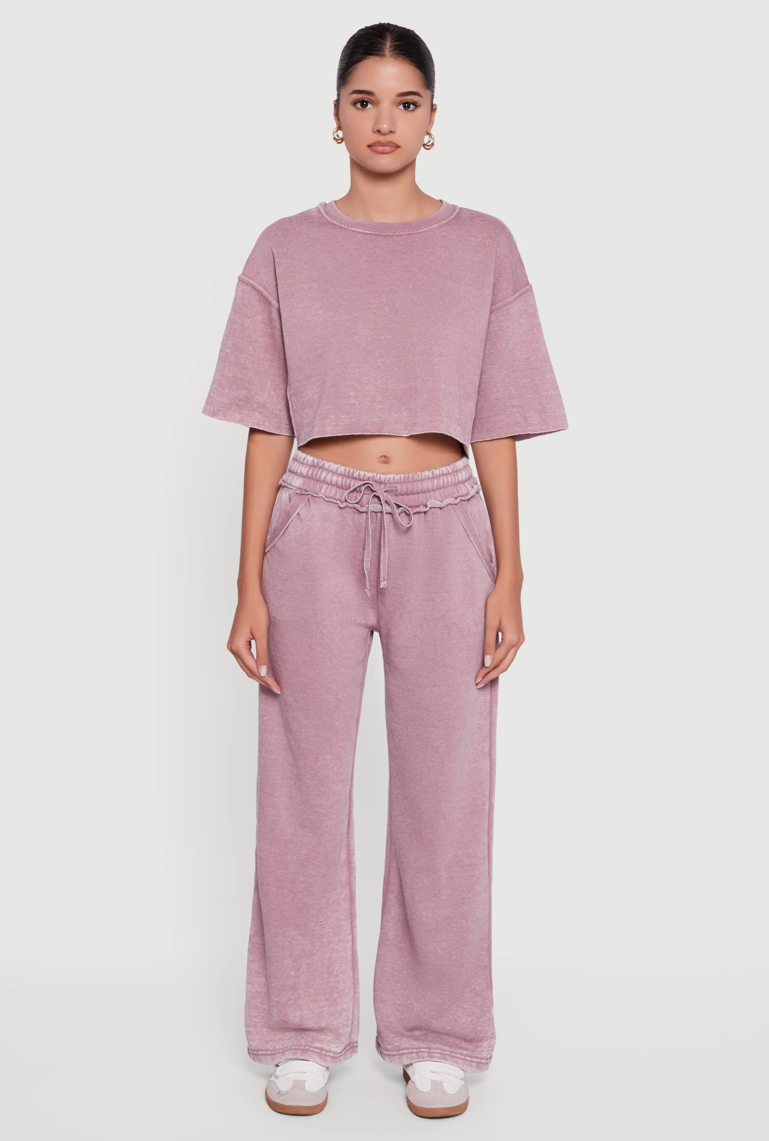 Acid Wash Wide Leg Mid Rise Fleece Sweatpants sold by Rainbow product image thumbnail 2