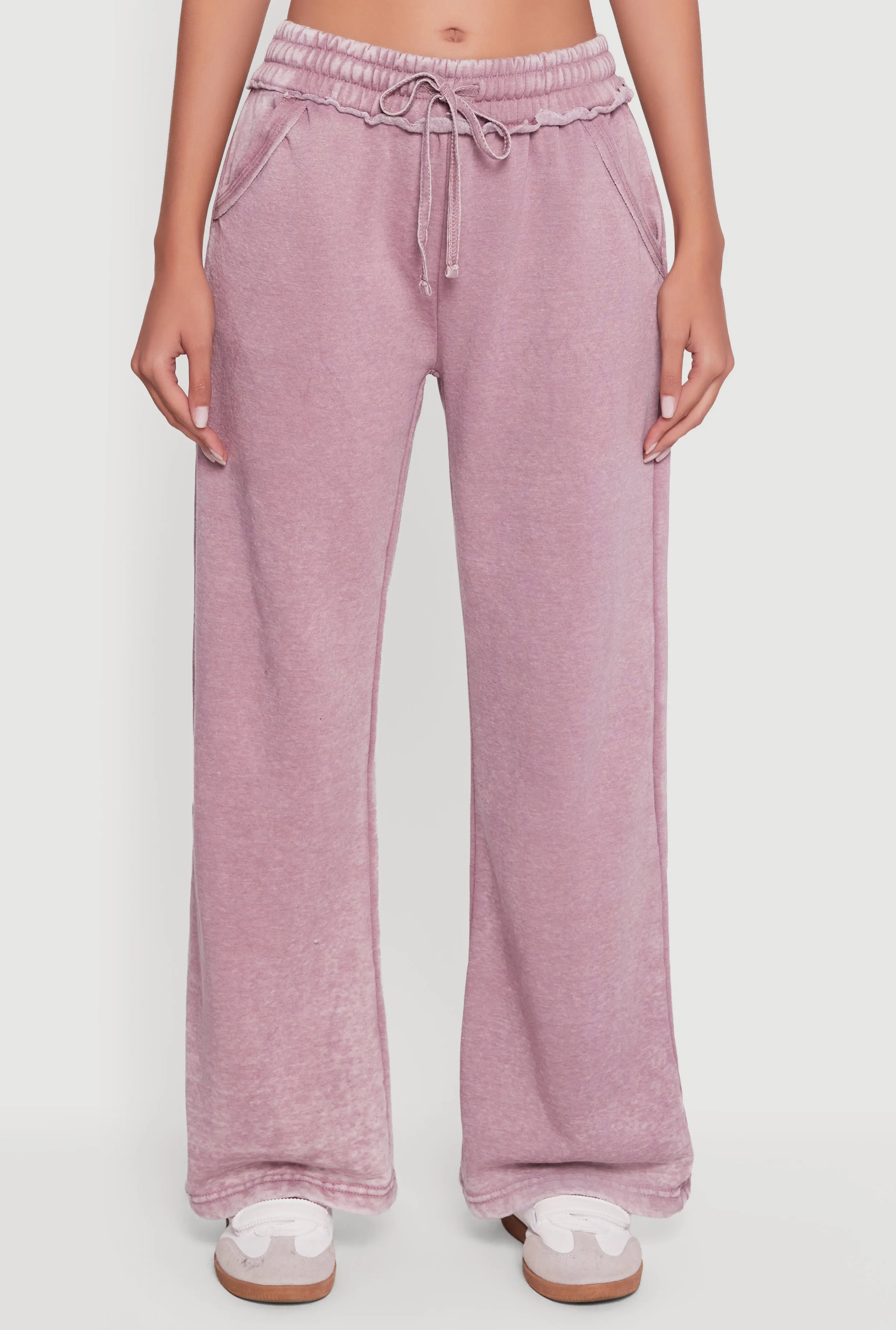 Acid Wash Wide Leg Mid Rise Fleece Sweatpants sold by Rainbow product image thumbnail 3