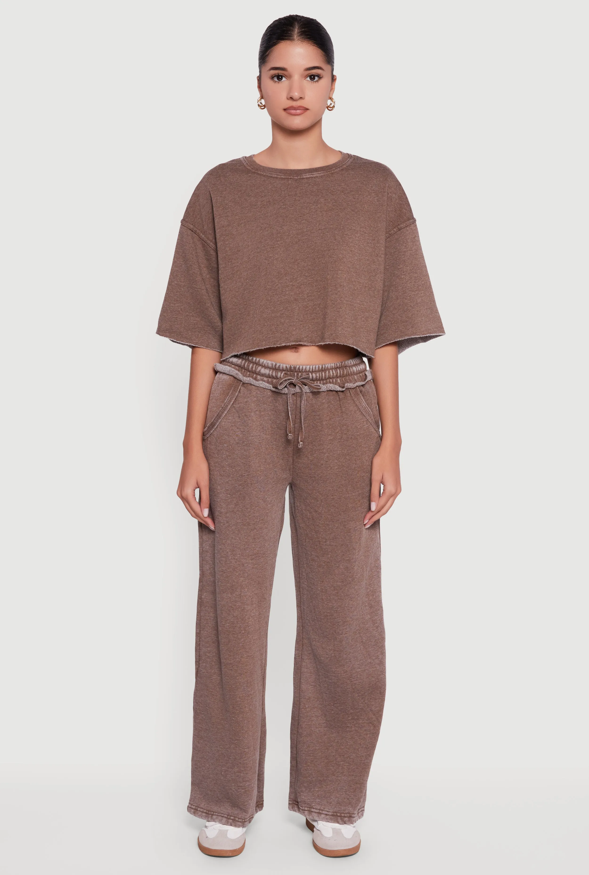 Acid Wash Wide Leg Mid Rise Fleece Sweatpants sold by Rainbow product image thumbnail 2