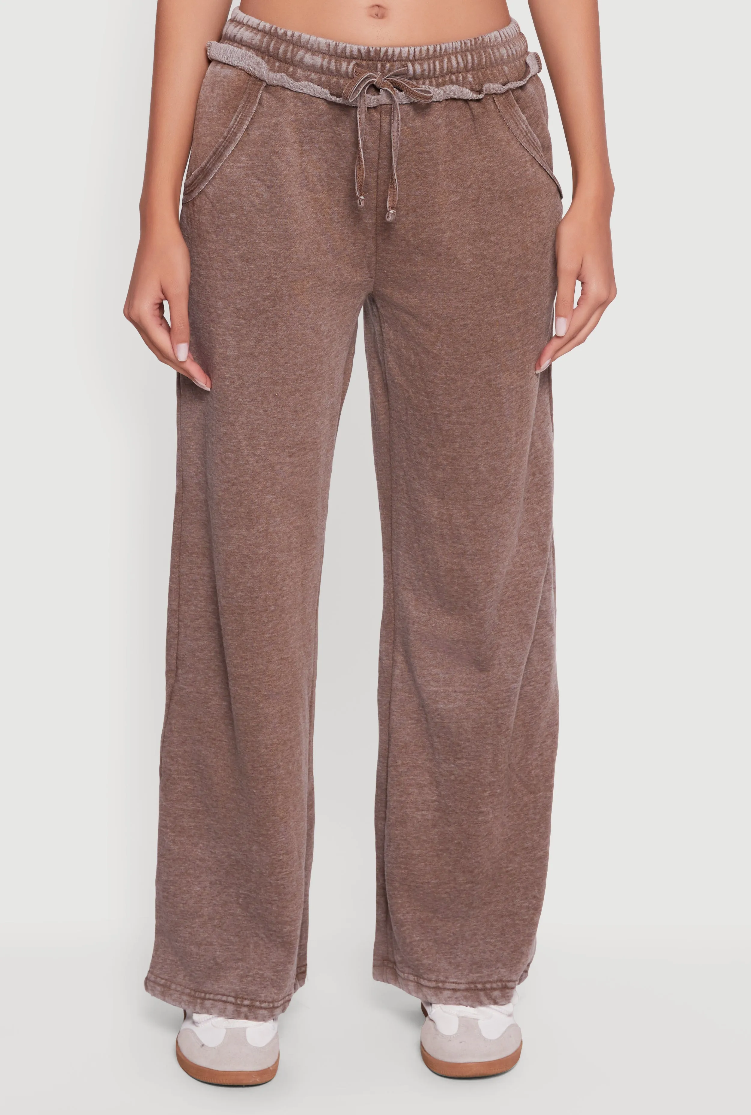 Acid Wash Wide Leg Mid Rise Fleece Sweatpants sold by Rainbow product image thumbnail 3