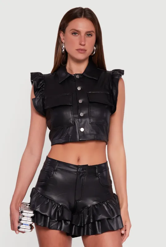 Faux Leather Flutter Sleeve Vest sold by Rainbow