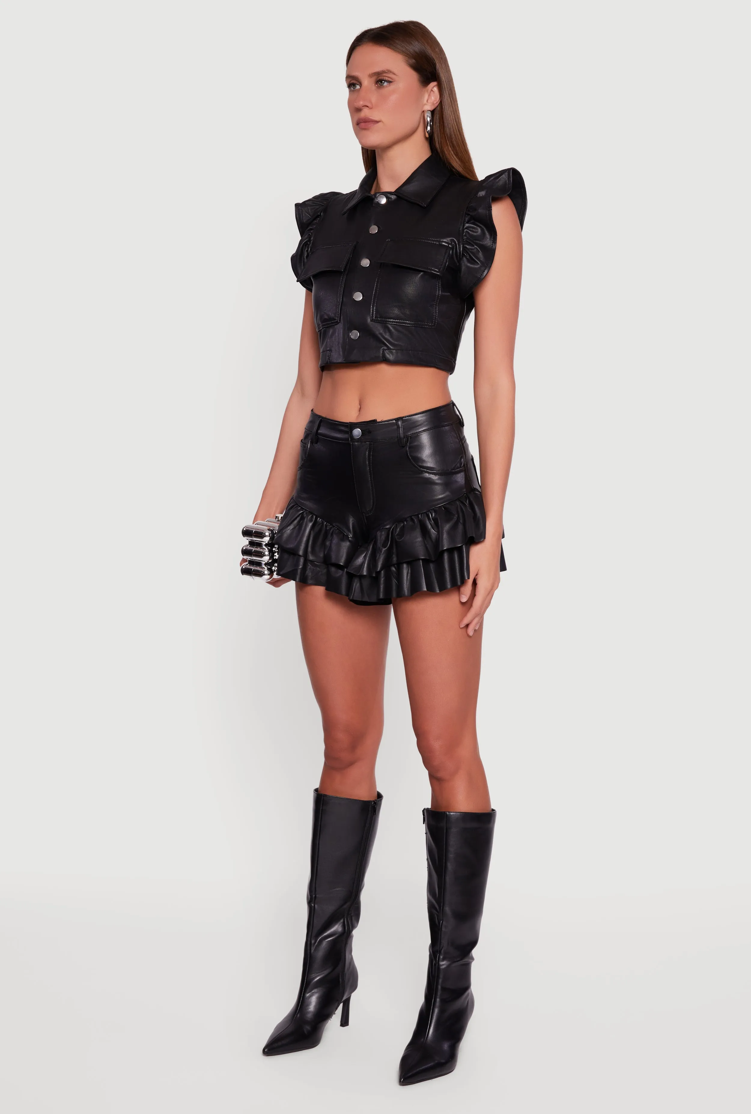 Faux Leather Flutter Sleeve Vest sold by Rainbow product image thumbnail 5