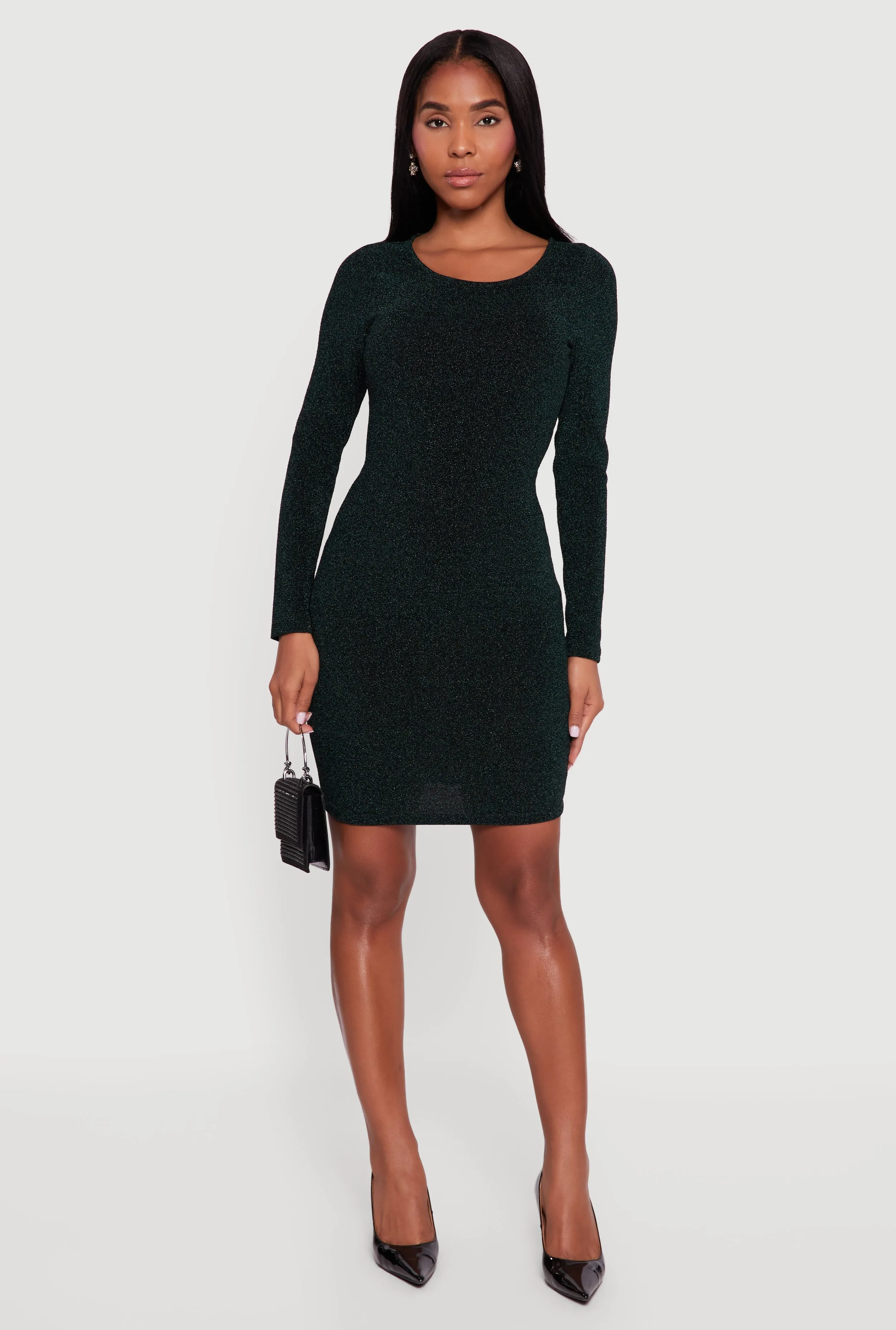 Almost Famous Lurex Long Sleeve Tie Back Cut Out Mini Dress sold by Rainbow product image thumbnail 2