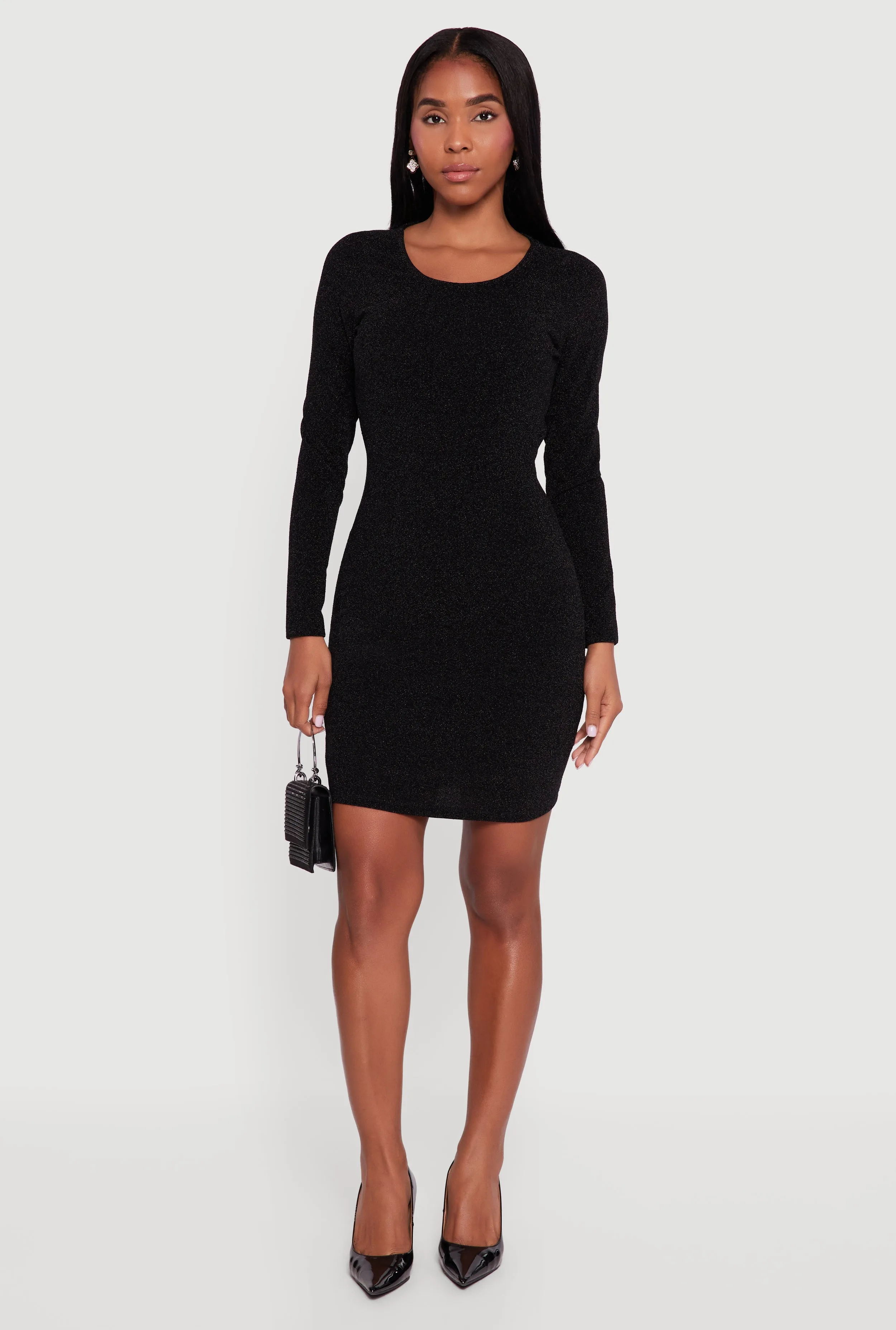 Almost Famous Lurex Long Sleeve Tie Back Cut Out Mini Dress sold by Rainbow