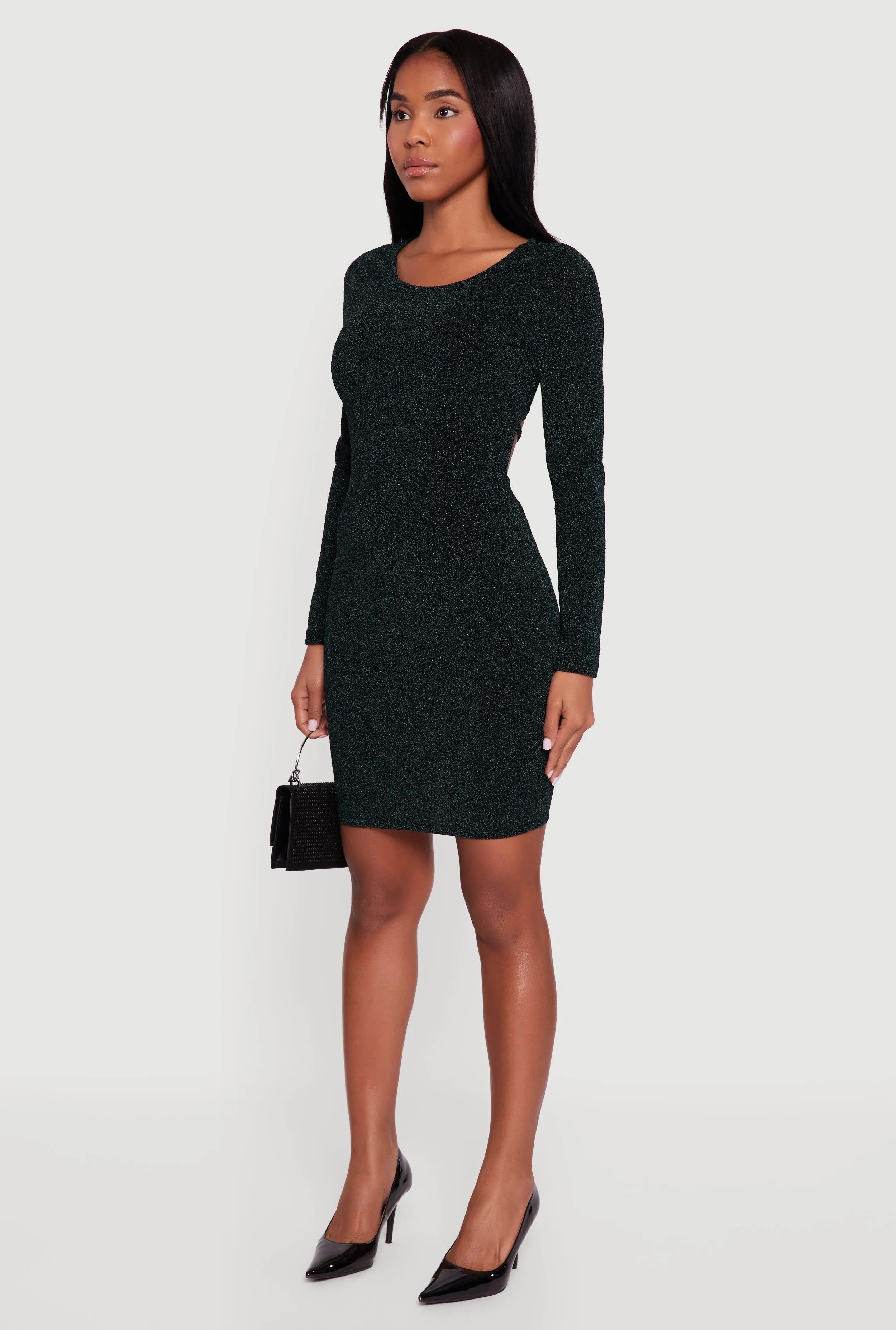 Almost Famous Lurex Long Sleeve Tie Back Cut Out Mini Dress sold by Rainbow product image thumbnail 3