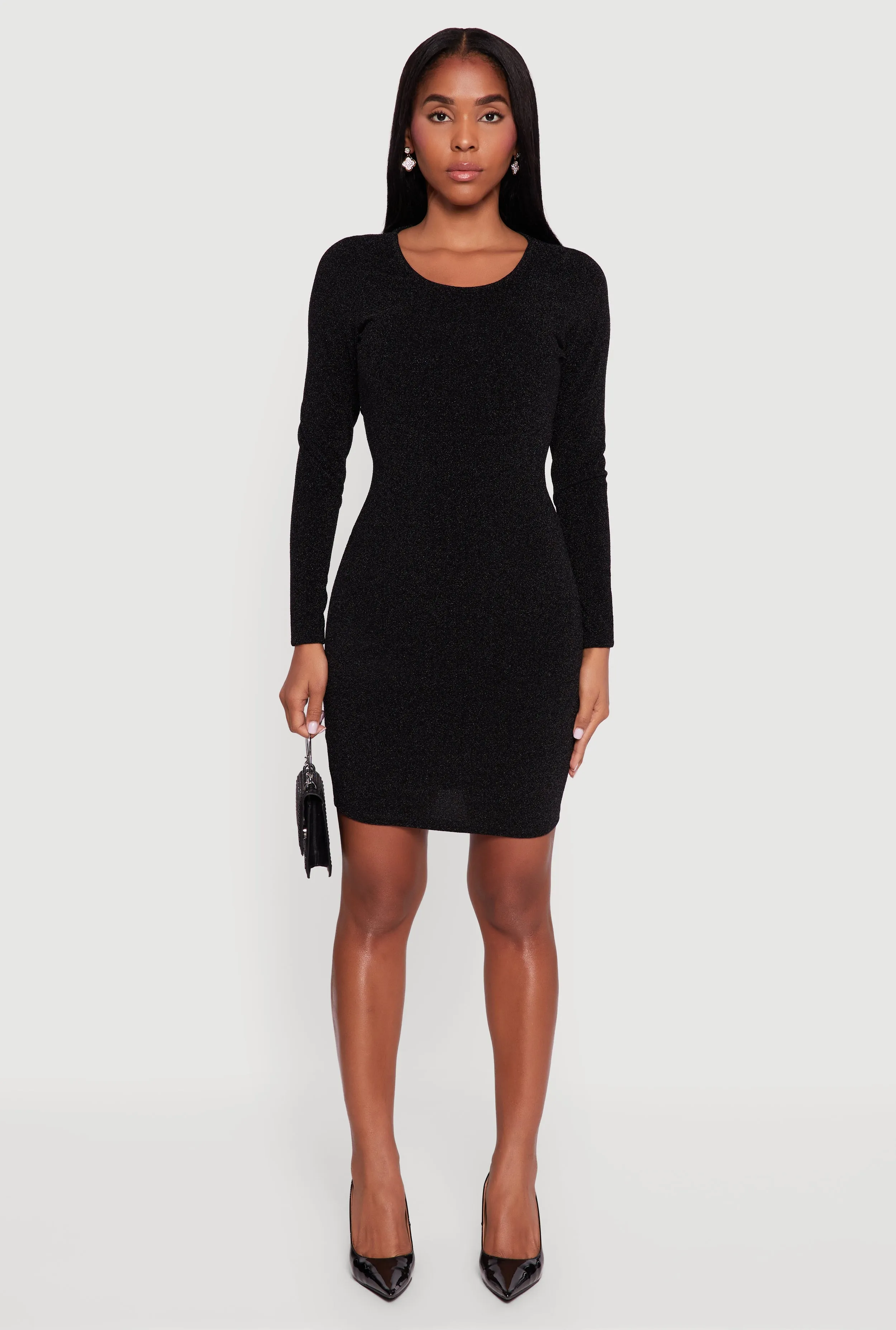 Almost Famous Lurex Long Sleeve Tie Back Cut Out Mini Dress sold by Rainbow product image thumbnail 2