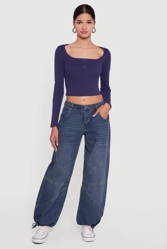 Henley Long Sleeve Crop Top sold by Rainbow