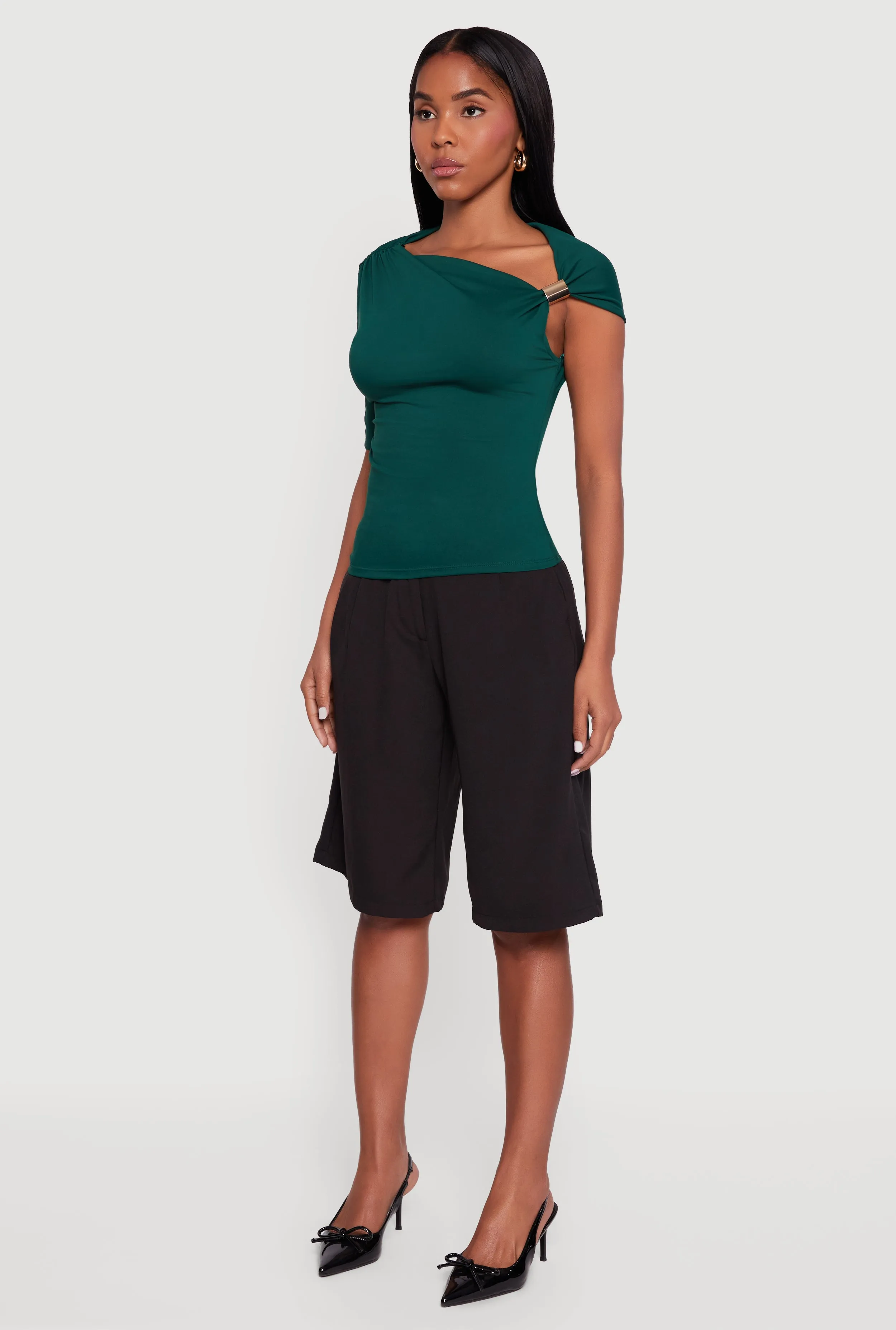 Metallic Detail Asymmetrical Neck Side Ruched Blouse sold by Rainbow product image thumbnail 5