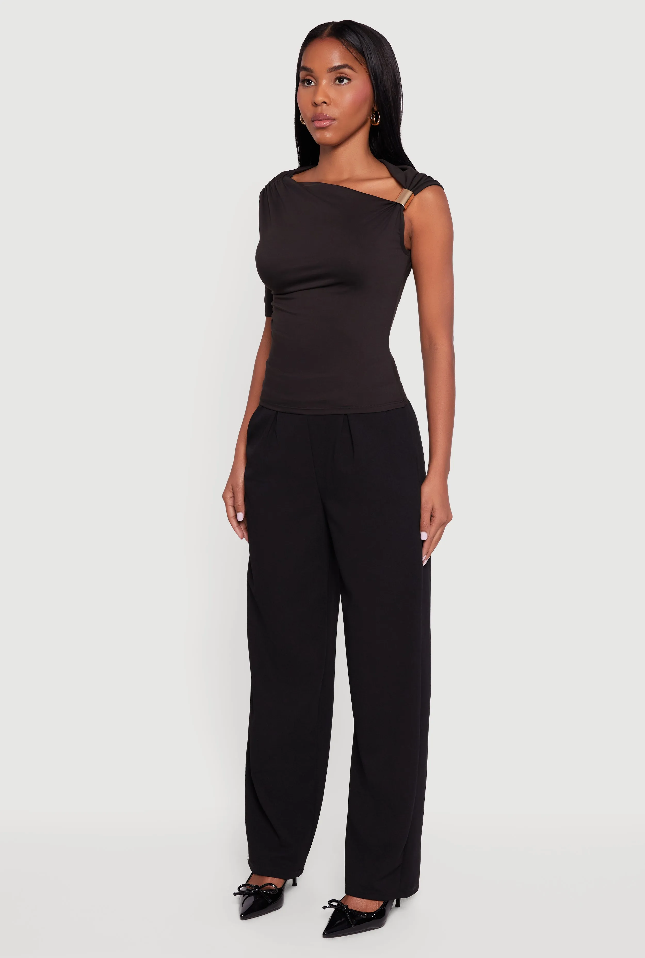 Metallic Detail Asymmetrical Neck Side Ruched Blouse sold by Rainbow product image thumbnail 5