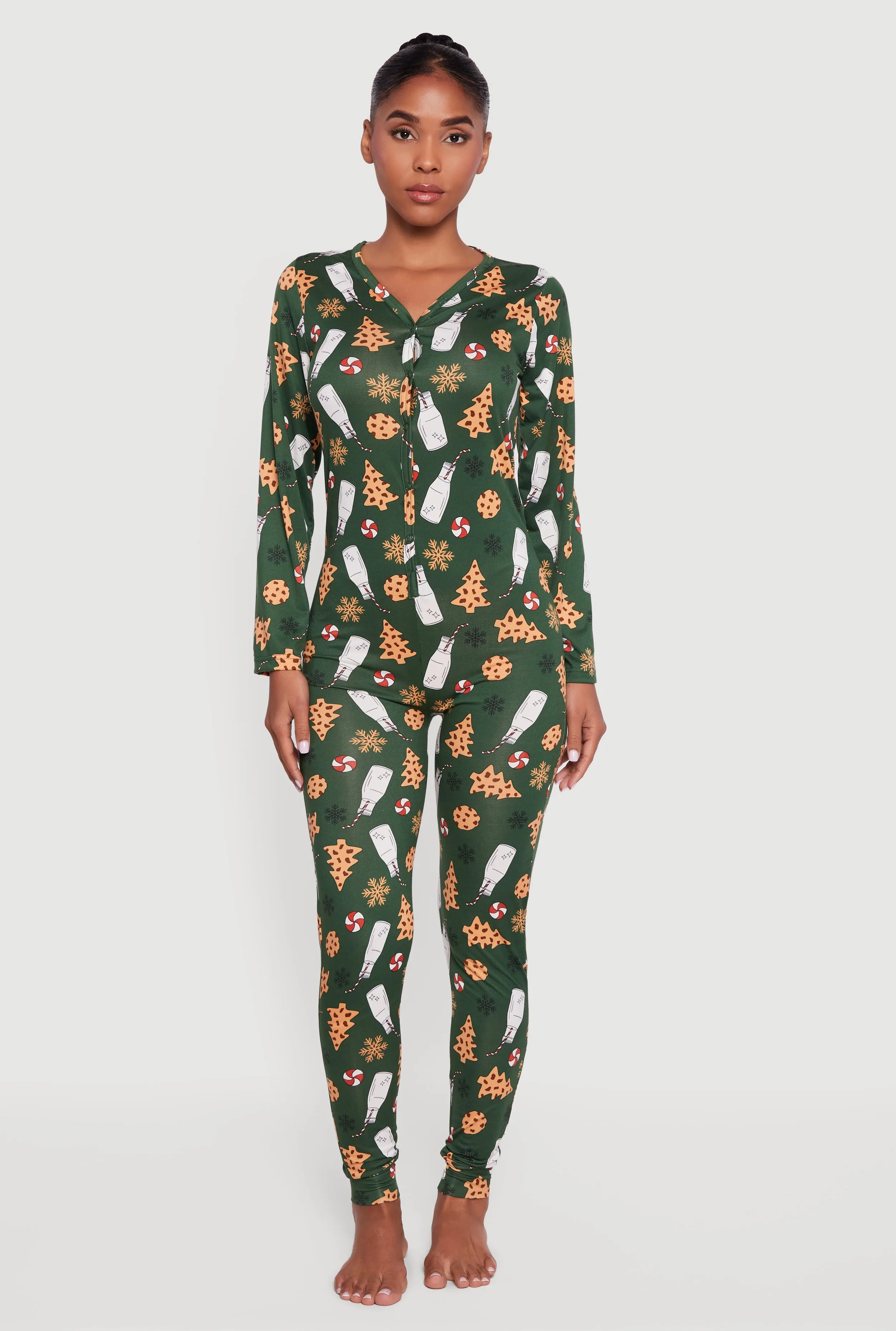 Cookies and Milk Print Pajama Onesie sold by Rainbow