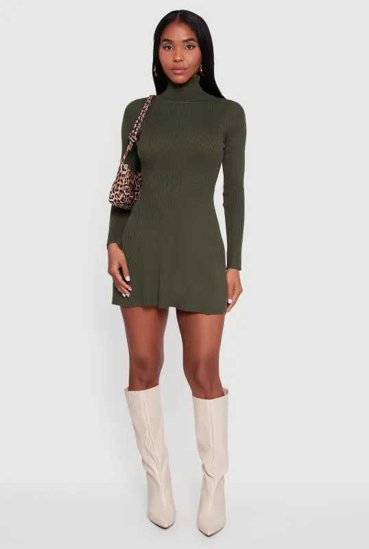 Rib Knit Long Sleeve Turtle Neck Sweater Dress sold by Rainbow