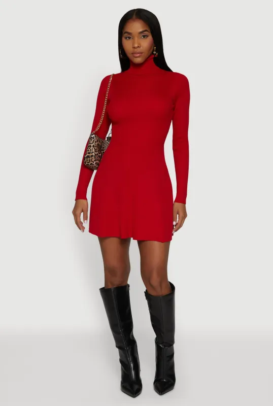 Rib Knit Long Sleeve Turtle Neck Sweater Dress sold by Rainbow