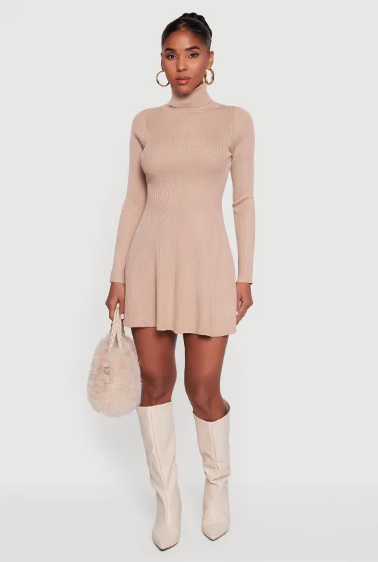 Rib Knit Long Sleeve Turtle Neck Sweater Dress sold by Rainbow