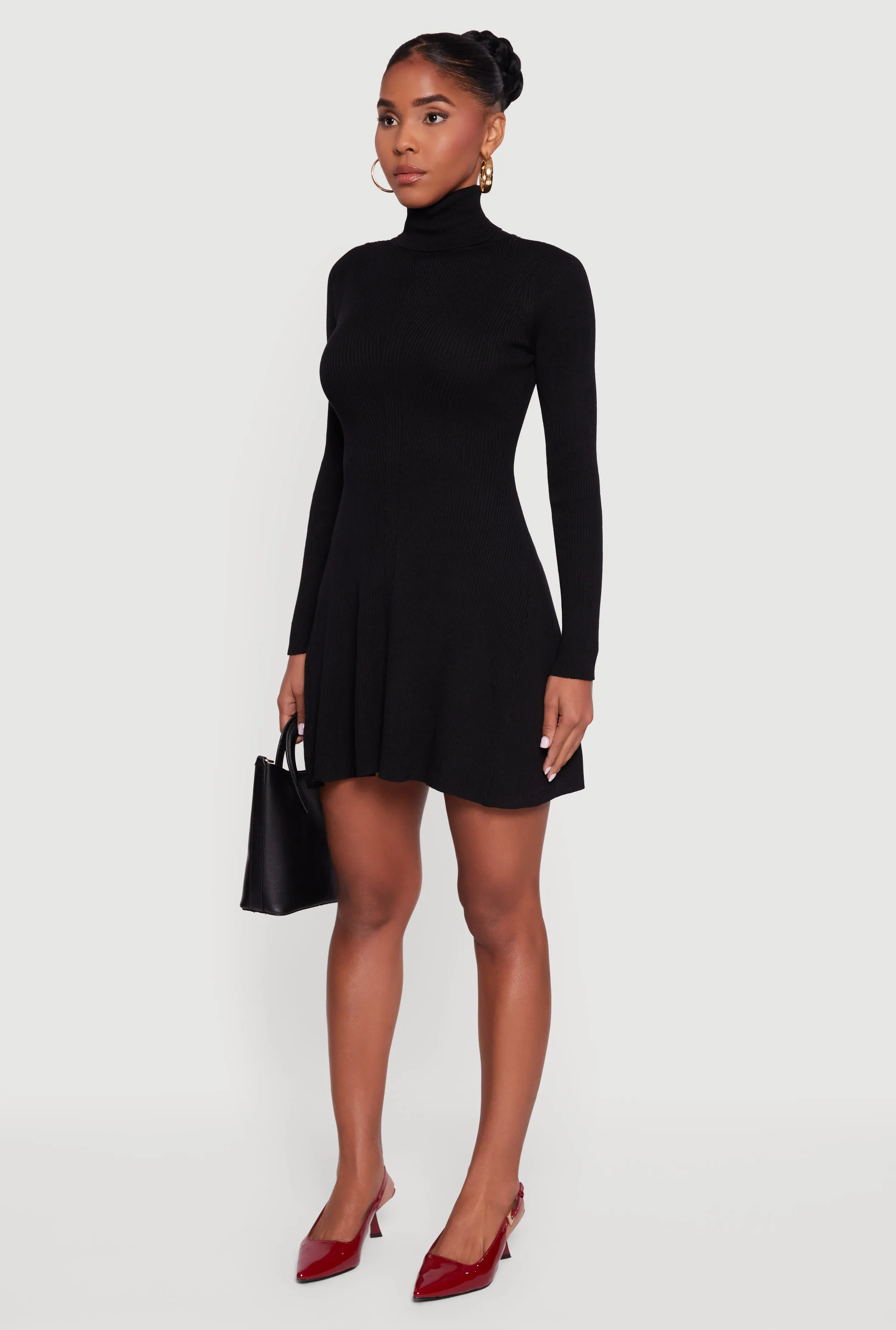 Rib Knit Long Sleeve Turtle Neck Sweater Dress sold by Rainbow product image thumbnail 3