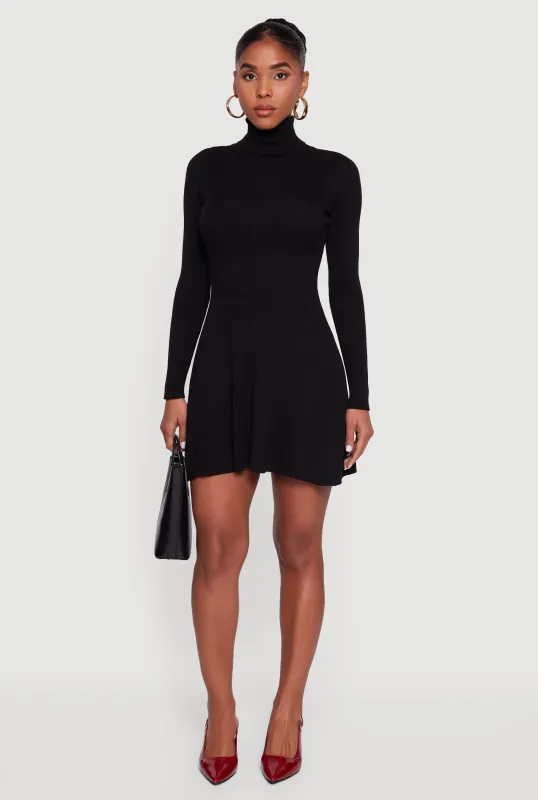 Rib Knit Long Sleeve Turtle Neck Sweater Dress sold by Rainbow