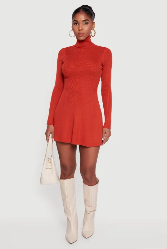 Rib Knit Long Sleeve Turtle Neck Sweater Dress sold by Rainbow