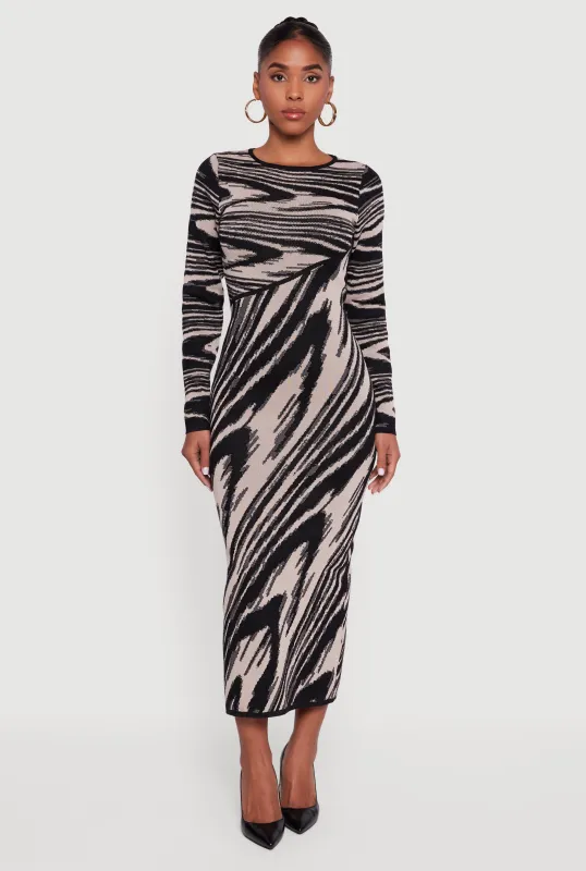 Abstract Print Long Sleeve Sweater Dress sold by Rainbow