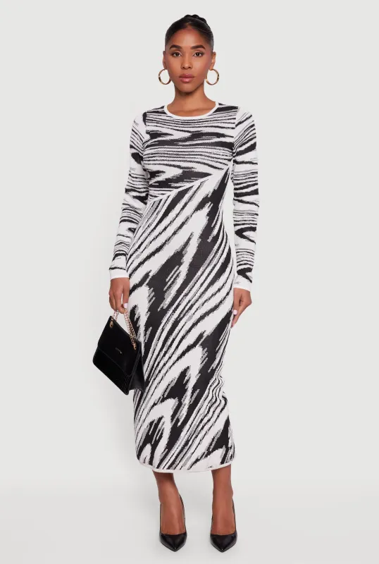 Abstract Print Long Sleeve Sweater Dress sold by Rainbow