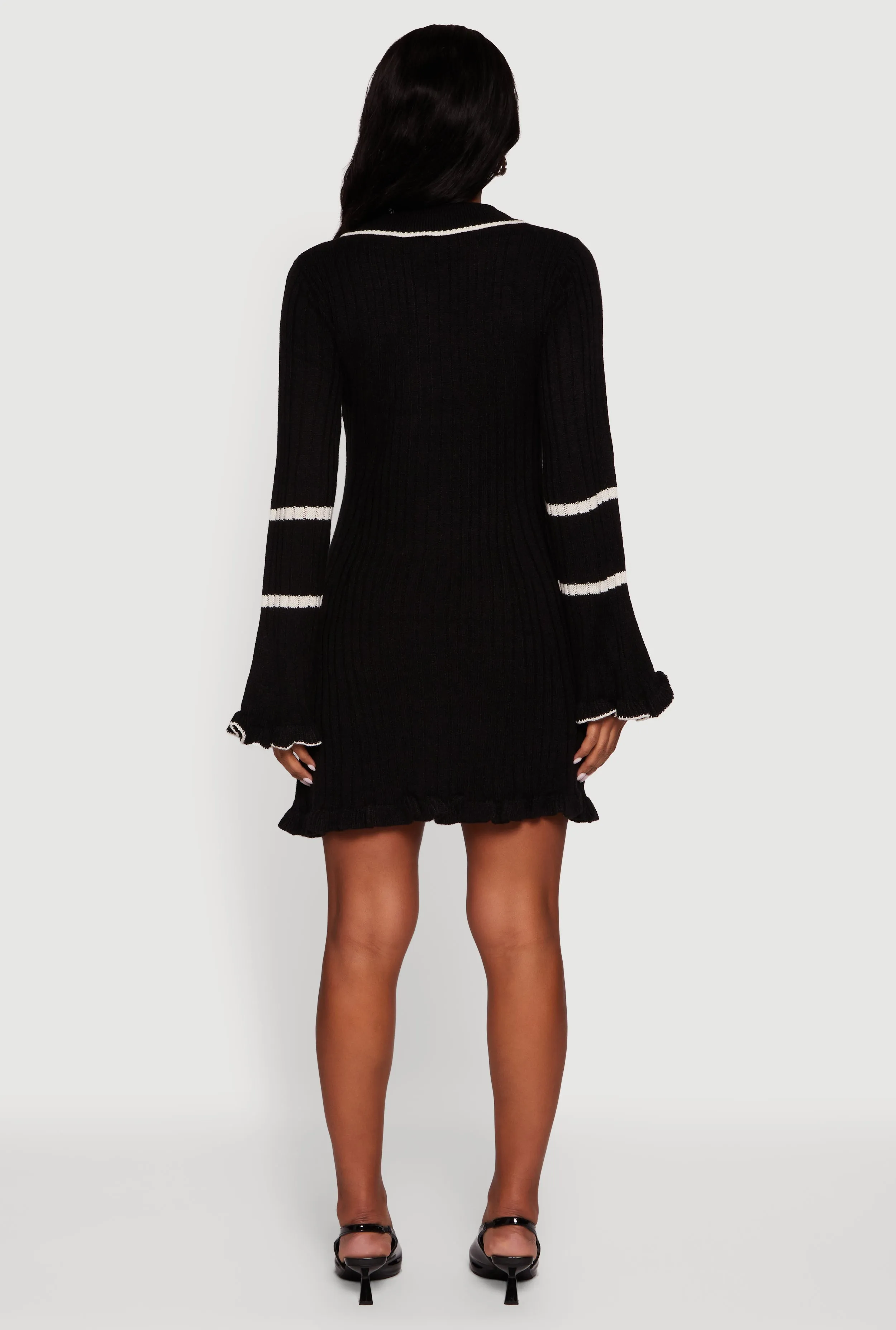 Rib Knit Contrast Trim Polo Sweater Dress sold by Rainbow product image thumbnail 5