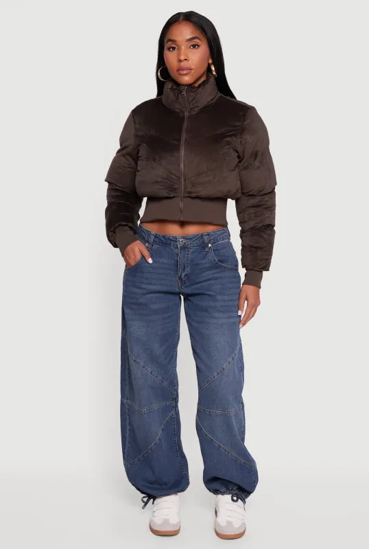 Corduroy Zip Front Mock Neck Cropped Puffer Jacket sold by Rainbow