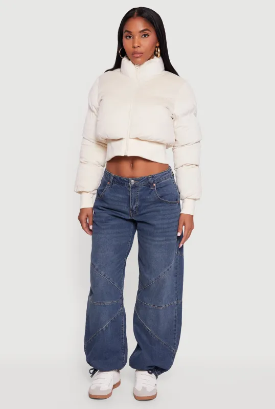 Corduroy Zip Front Mock Neck Cropped Puffer Jacket sold by Rainbow