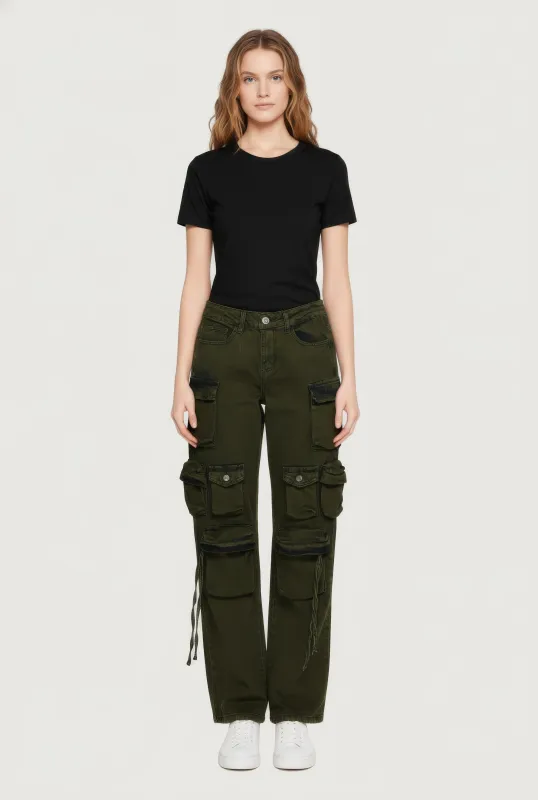 Wide Leg Cargo Pocket Jeans sold by Rainbow