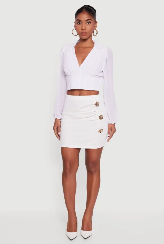 3D Flower Metallic Detail Side Ruched Mini Skirt sold by Rainbow