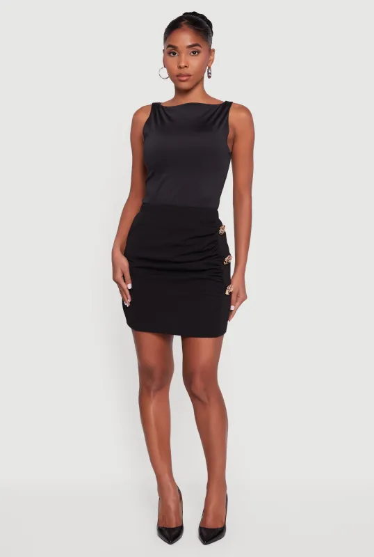 3D Flower Metallic Detail Side Ruched Mini Skirt sold by Rainbow