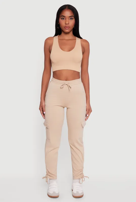 High Waisted Cargo Pocket Side Ruched Sweatpants sold by Rainbow